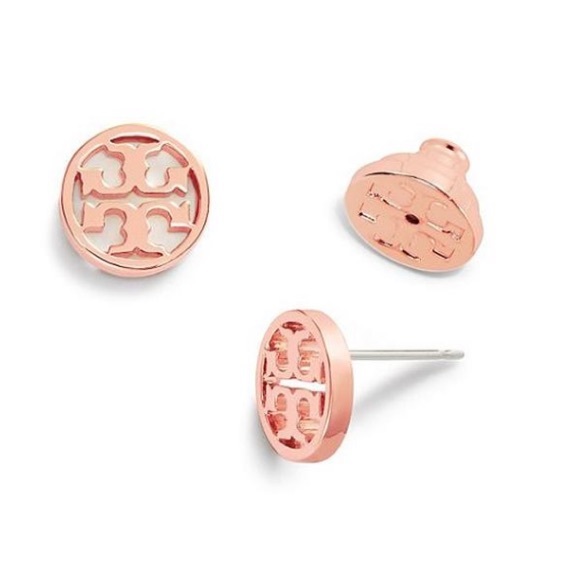 NEW Tory Burch Circle Logo Studs Earrings Rose Gold - Picture 4 of 8